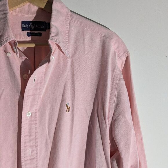 Ralph Lauren Blue Label Pink Button Down Long Sleeve Brown Pony Logo Shirt - Picture 3 of 6